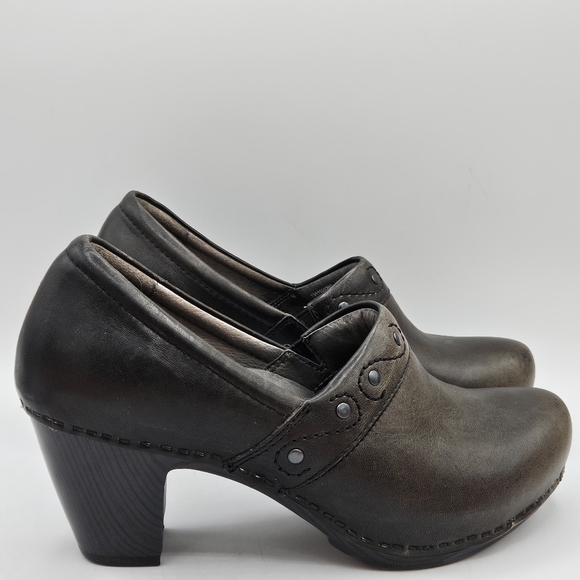 Dansko Riki antique green/ brown leather 2.5" clog loafers 38 US size 7.5 / 8 - Picture 4 of 16